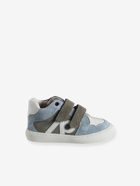 Baskets bébé garçon en cuir à scratchs bleu grisé+écru 2 - vertbaudet enfant 