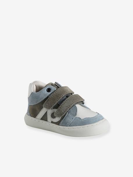 Baskets bébé garçon en cuir à scratchs bleu grisé+écru 1 - vertbaudet enfant 