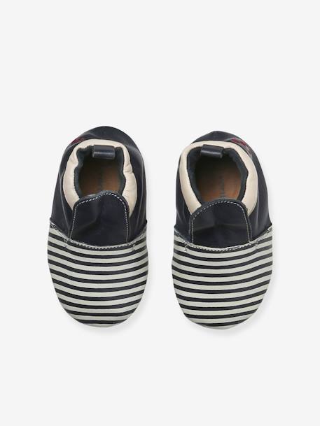 Chaussons élastiqués bicolores en cuir souple bébé rayé bleu 2 - vertbaudet enfant 