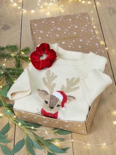 Coffret Noël fille pull jacquard et accessoire écru+rose pâle 1 - vertbaudet enfant 