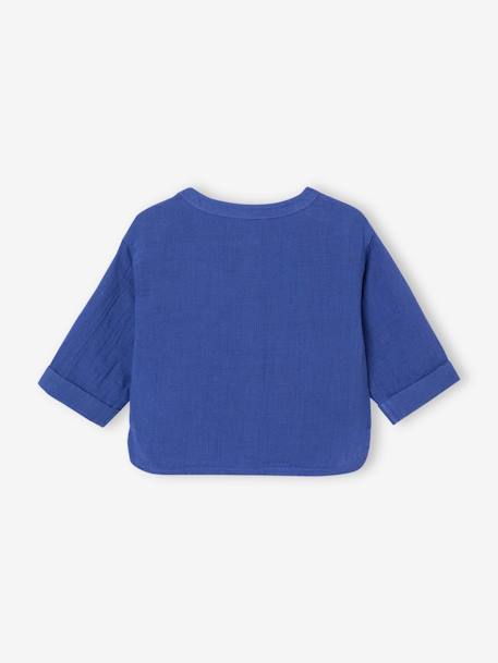 Chemise bébé col mao en gaze de coton personnalisable bleu électrique+écru+vert foncé 2 - vertbaudet enfant 
