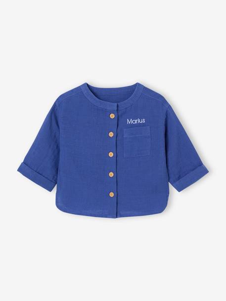 Chemise bébé col mao en gaze de coton personnalisable bleu électrique+écru+vert foncé 4 - vertbaudet enfant 