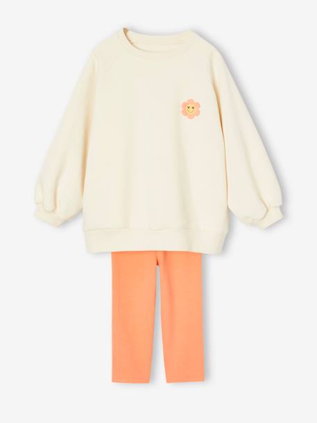 Ensemble robe-sweat motifs fleurs + corsaire fille écru 1 - vertbaudet enfant 