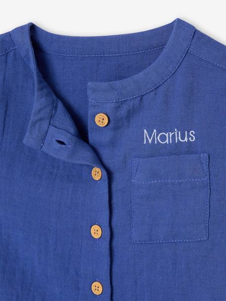 Chemise bébé col mao en gaze de coton personnalisable bleu électrique+écru+vert foncé 3 - vertbaudet enfant 