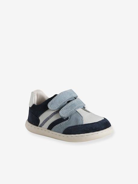 Baskets bébé garçon cuir à scratchs lot bleu 1 - vertbaudet enfant 