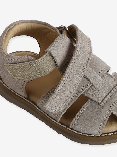 Sandales bébé fermées cuir à scratchs bleu jean+sable 10 - vertbaudet enfant 
