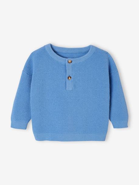 Pull en maille nid d'abeille bébé encolure tunisienne bleu 1 - vertbaudet enfant 