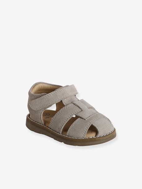 Sandales bébé fermées cuir à scratchs bleu jean+sable 8 - vertbaudet enfant 