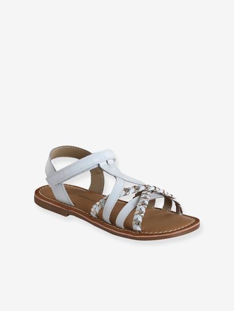 Sandales scratchées cuir enfant blanc+lot bleu 1 - vertbaudet enfant 