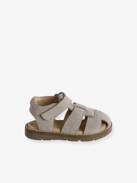 Sandales bébé fermées cuir à scratchs bleu jean+sable 14 - vertbaudet enfant 