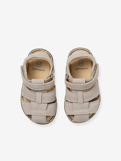 Sandales bébé fermées cuir à scratchs bleu jean+sable 13 - vertbaudet enfant 