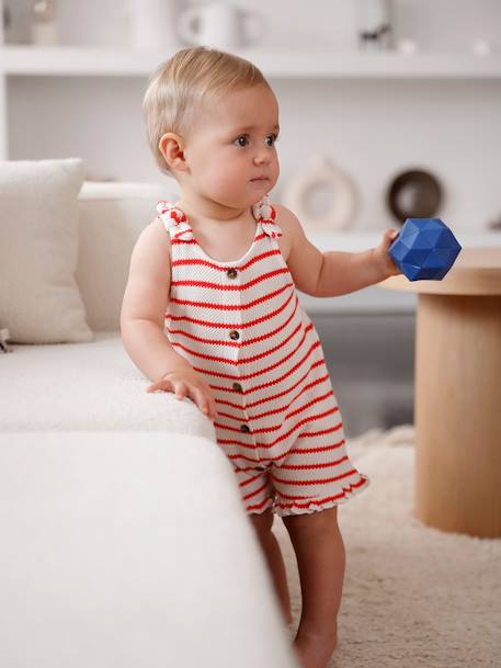 Combishort bébé fille jersey effet tricot rayé rouge 1 - vertbaudet enfant 
