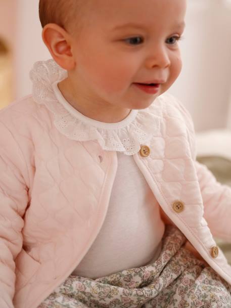 Gilet bébé matelassé en gaze de coton double face rose pâle 1 - vertbaudet enfant 