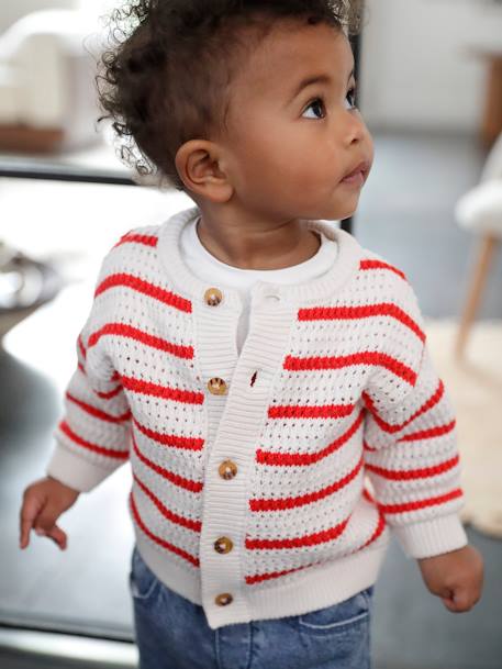 Gilet maille ajourée bébé rayé rouge 1 - vertbaudet enfant 