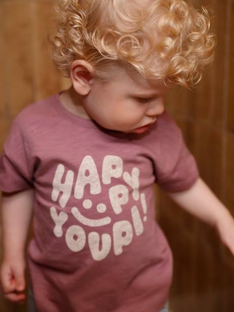 T-Shirt 'Happy Youpi' bébé manches courtes en coton bio violet 1 - vertbaudet enfant 