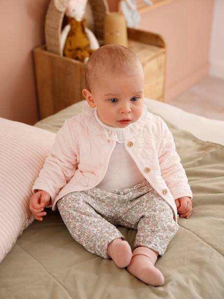 Gilet bébé matelassé en gaze de coton double face rose pâle 5 - vertbaudet enfant 