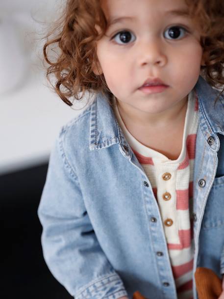Chemise bébé en jean pressionnée personnalisable double stone 1 - vertbaudet enfant 