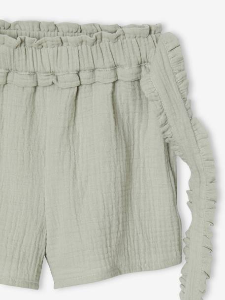 Short en gaze de coton avec ceinture fantaisie fille vert sauge 4 - vertbaudet enfant 