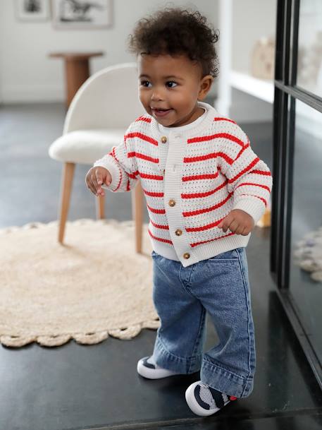 Pantalon large bébé fille denim léger ceinture imprimée double stone 1 - vertbaudet enfant 
