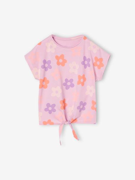 T-shirt fille imprimé noeud fantaisie manches courtes blanc+lavande+rose 5 - vertbaudet enfant 