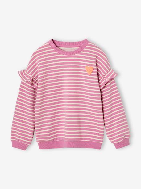 Sweat fille rayé manches à volants bleu pâle+marine+pivoine+rouge+vieux rose+violet 17 - vertbaudet enfant 