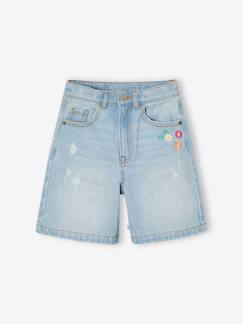 -Bermuda fille en jean brodé fleurs
