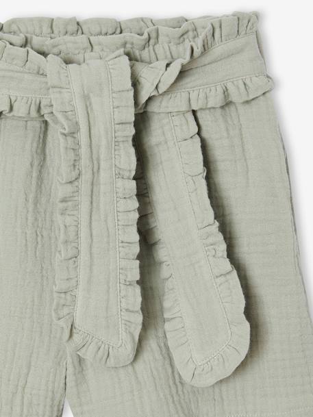 Short en gaze de coton avec ceinture fantaisie fille vert sauge 3 - vertbaudet enfant 