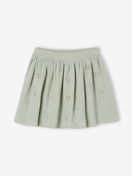 Jupe en broderie anglaise fille gaze de coton vert sauge 1 - vertbaudet enfant 