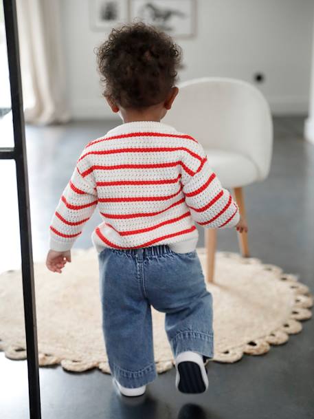 Pantalon large bébé fille denim léger ceinture imprimée double stone 7 - vertbaudet enfant 