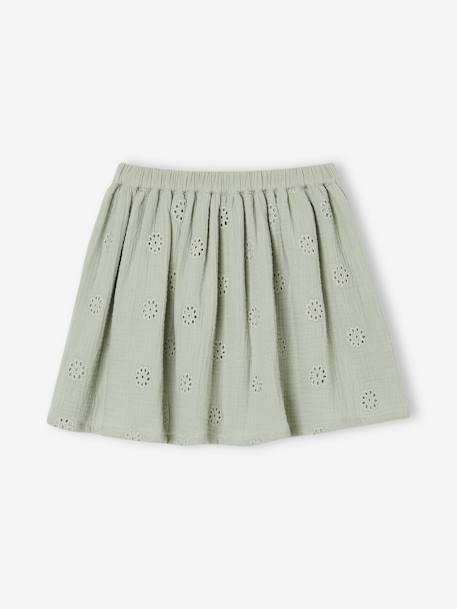 Jupe en broderie anglaise fille gaze de coton vert sauge 2 - vertbaudet enfant 