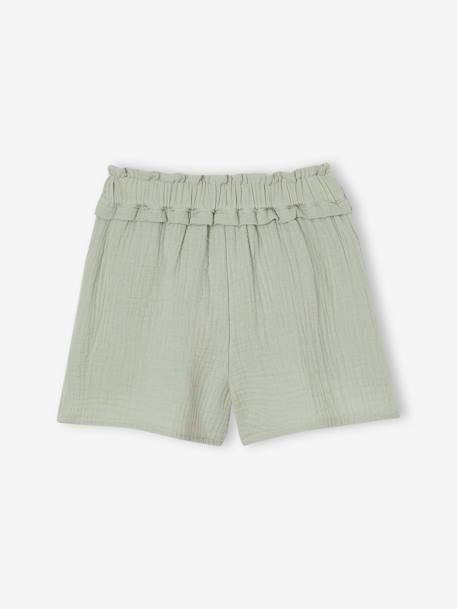 Short en gaze de coton avec ceinture fantaisie fille vert sauge 2 - vertbaudet enfant 