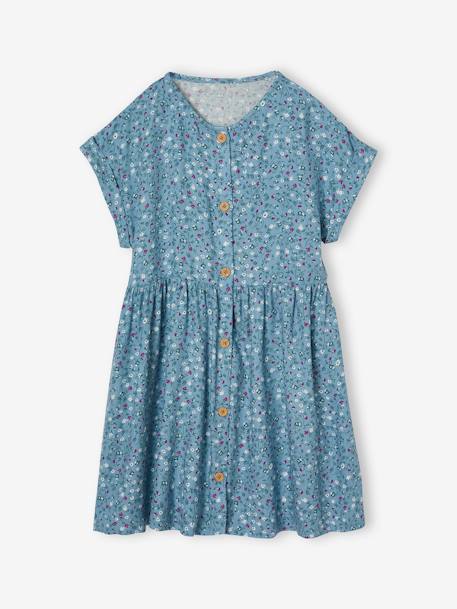 Robe à fleurs boutonnée fille bleu ciel+blush+écru 1 - vertbaudet enfant 