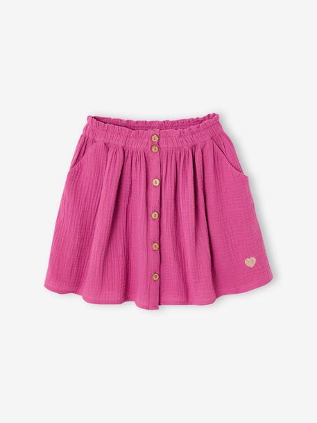 Jupe fille en gaze de coton beige+bleu grisé+rose+vert sauge+vieux rose+violet 23 - vertbaudet enfant 