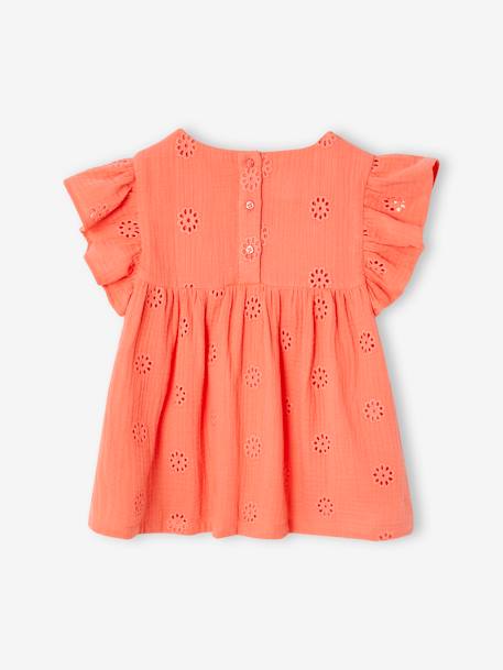 Blouse en gaze de coton brodée fille blanc+corail 6 - vertbaudet enfant 