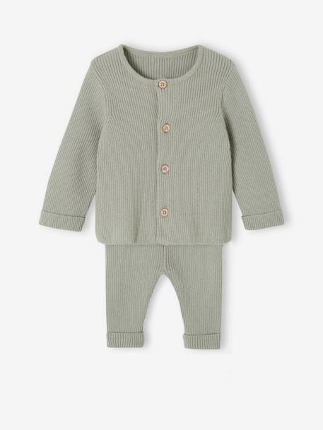 Ensemble bébé mixte gilet pantalon en tricot blanc+gris clair chiné+vert d'eau+vert sauge 21 - vertbaudet enfant 