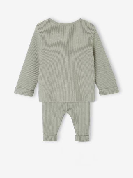 Ensemble bébé mixte gilet pantalon en tricot blanc+gris clair chiné+vert d'eau+vert sauge 24 - vertbaudet enfant 