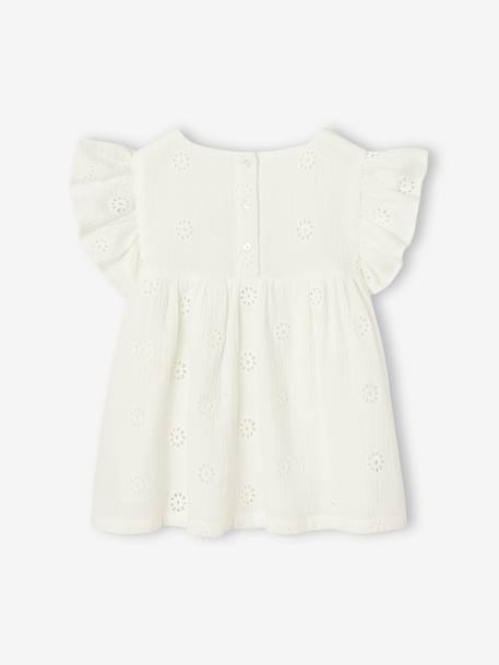 Blouse en gaze de coton brodée fille blanc+corail 2 - vertbaudet enfant 