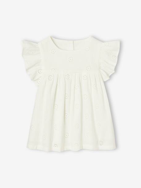 Blouse en gaze de coton brodée fille blanc+corail 1 - vertbaudet enfant 