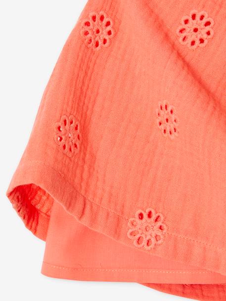 Blouse en gaze de coton brodée fille blanc+corail 8 - vertbaudet enfant 