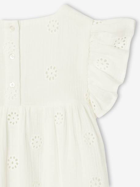 Blouse en gaze de coton brodée fille blanc+corail 4 - vertbaudet enfant 