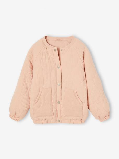 Blouson matelassé style bomber en gaze de coton fille rose poudré+vanille 2 - vertbaudet enfant 