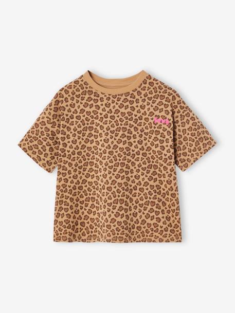T-shirt fille imprimé manches courtes anthracite+jaune pâle+Léopard+sable 10 - vertbaudet enfant 