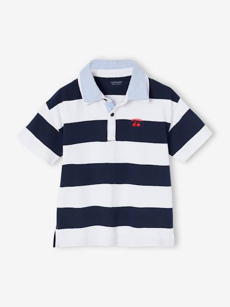 Polo rayé double col rayé bleu 1 - vertbaudet enfant 