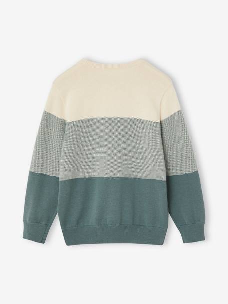 Pull colorblock garçon maille fantaisie bleu nuit+vert d'eau 5 - vertbaudet enfant 