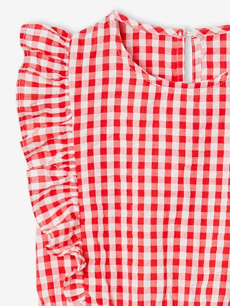Robe fille en seersucker manches volantées blanc imprimé+carreaux rouge+vanille+vert sauge 7 - vertbaudet enfant 