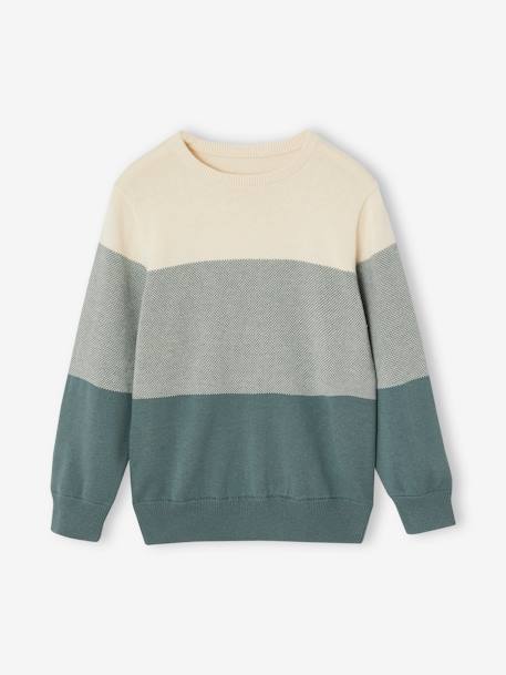 Pull colorblock garçon maille fantaisie bleu nuit+vert d'eau 4 - vertbaudet enfant 
