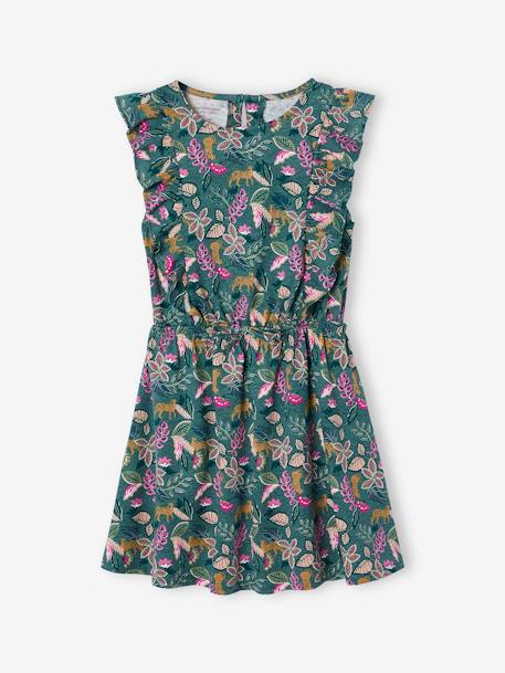 Robe fille imprimée manches volantées blanc imprimé+rose pâle+vert émeraude 8 - vertbaudet enfant 