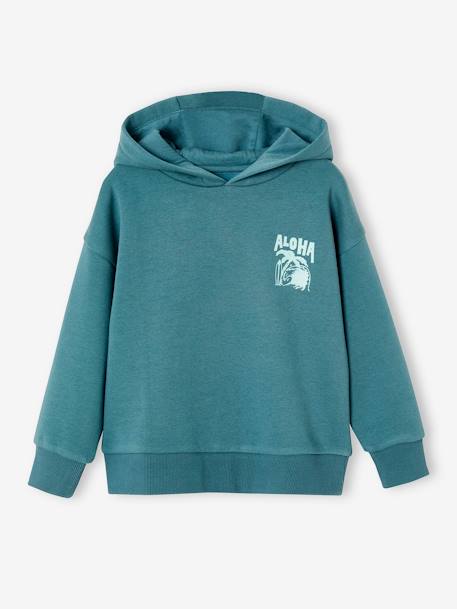 Sweat garçon à capuche motif poitrine bleu pétrole+orange 1 - vertbaudet enfant 