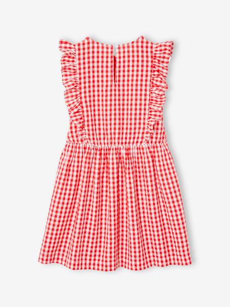 Robe fille en seersucker manches volantées blanc imprimé+carreaux rouge+vanille+vert sauge 6 - vertbaudet enfant 
