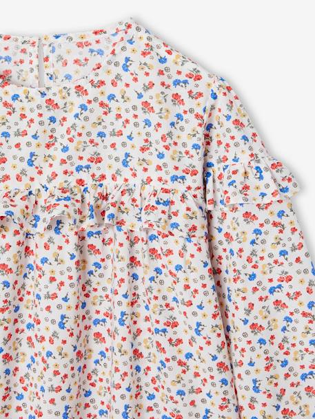 Blouse à volants imprimée fleurs fille blanc imprimé+écru+marine 8 - vertbaudet enfant 